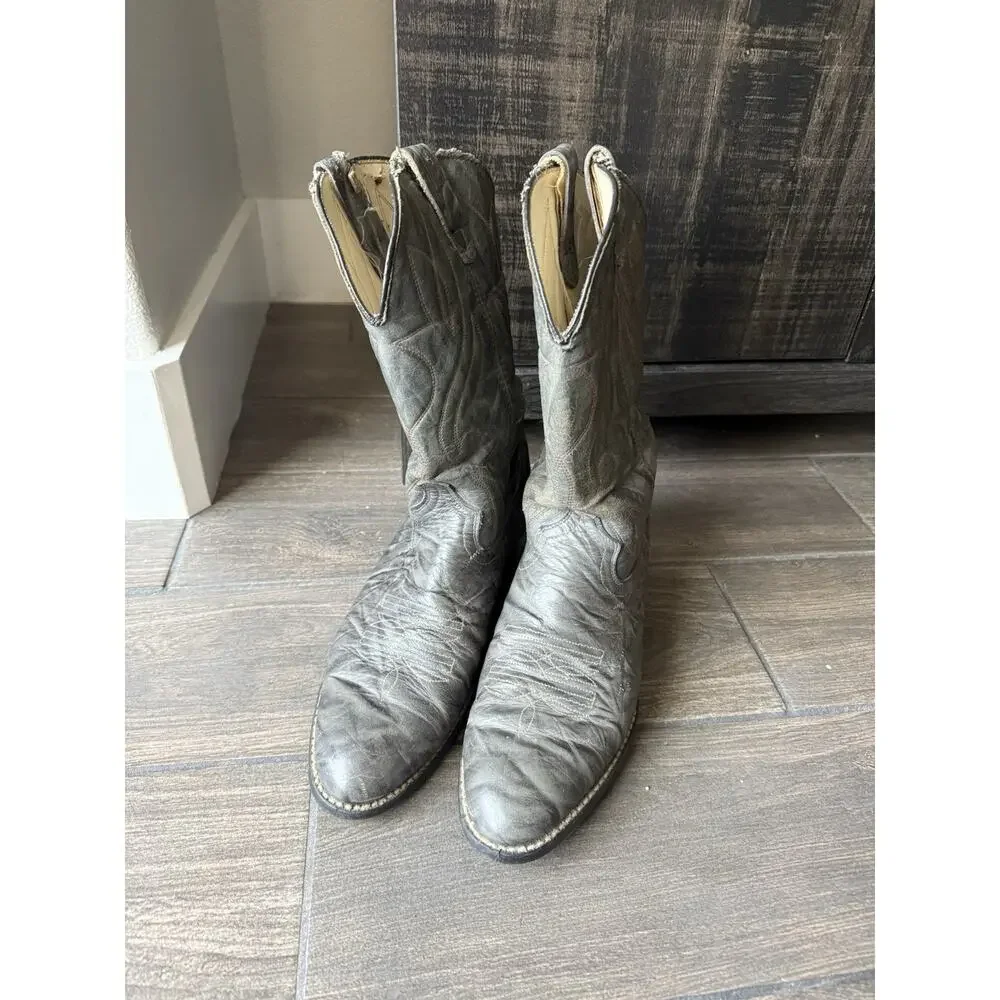 Vintage Dark Gray Leather Western/Cowboy Boots - Style 150631 Size 10 EE Men